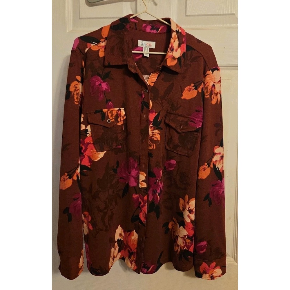 Denim & Company Long Sleeve Floral Button Down Size L